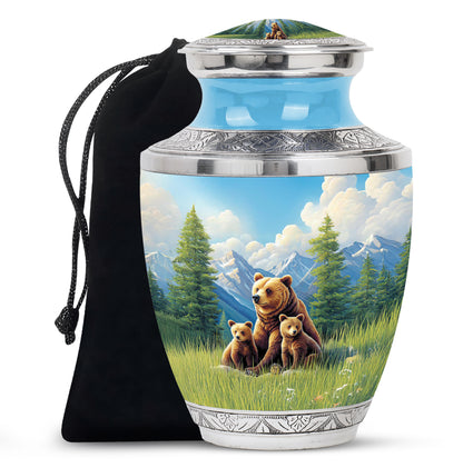 Serene Blue Bear Cremation Urn side profile showing urn shape - artistic bear interpretation with creative detail - full-size 10 inch 200 cubic inch adult cremation urn