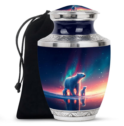 Dusty Blue Bear Cremation Urn side profile showing urn shape - contemporary bear design with modern artistic flair - full-size 10 inch 200 cubic inch adult cremation urn
