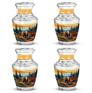 Sunrise Gold Bear Cremation Urn back view with polished surface - modern art-inspired bear motif on sleek aluminum - 10 inch aluminum urn for cremated remains