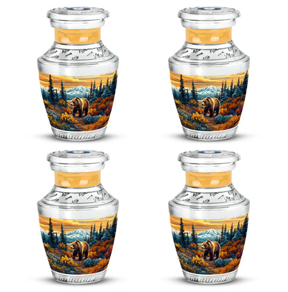 Sunrise Gold Bear Cremation Urn back view with polished surface - modern art-inspired bear motif on sleek aluminum - 10 inch aluminum urn for cremated remains