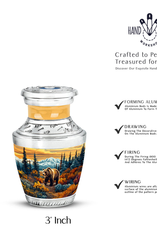 Sunrise Gold Bear Cremation Urn top-down view of secure threaded lid - contemporary bear design with modern artistic flair - mini keepsake memorial for portion of cremation ashes