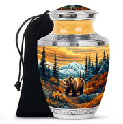 Gilded Gold Bear Cremation Urn side profile showing urn shape - modern art-inspired bear motif on sleek aluminum - full-size 10 inch 200 cubic inch adult cremation urn