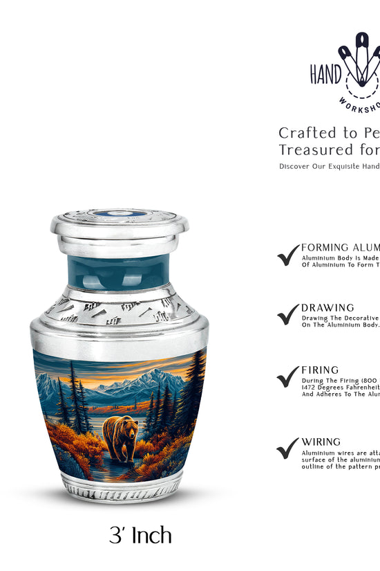 Celestial Blue Bear Cremation Urn top-down view of secure threaded lid - modern art-inspired bear motif on sleek aluminum - mini keepsake memorial for portion of cremation ashes