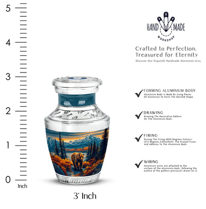 Celestial Blue Bear Cremation Urn top-down view of secure threaded lid - modern art-inspired bear motif on sleek aluminum - mini keepsake memorial for portion of cremation ashes