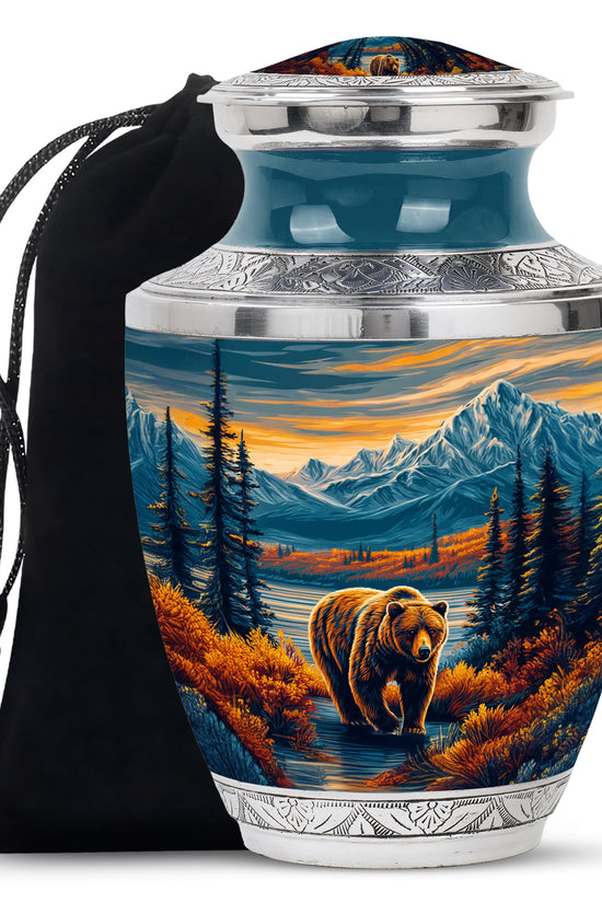 Vivid Blue Bear Cremation Urn side profile showing urn shape - artistic bear interpretation with creative detail - full-size 10 inch 200 cubic inch adult cremation urn
