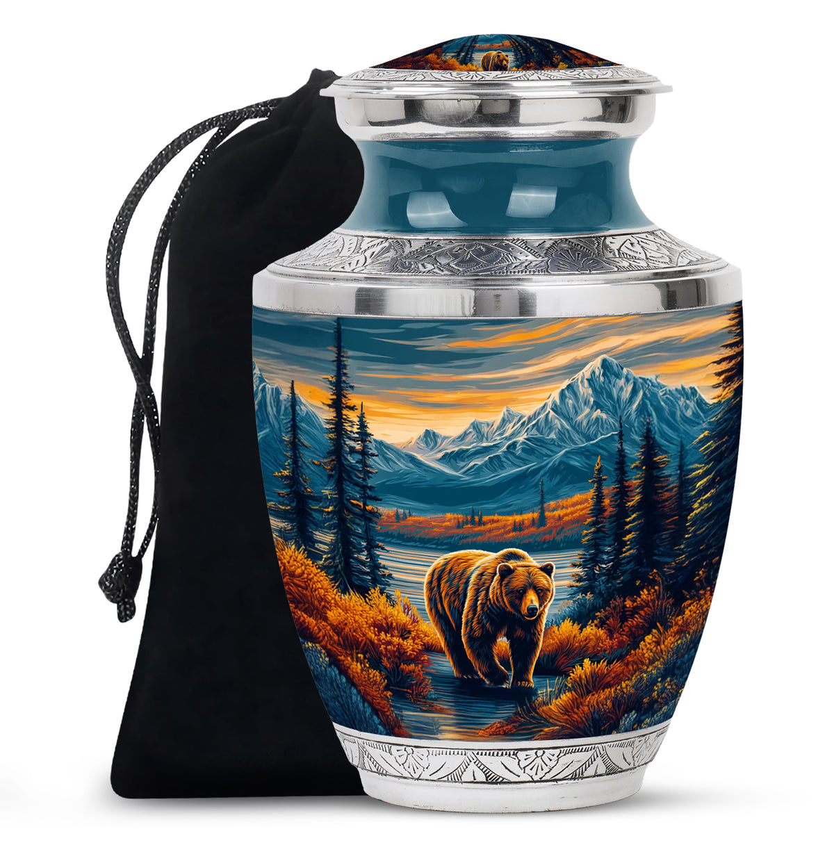 Vivid Blue Bear Cremation Urn side profile showing urn shape - artistic bear interpretation with creative detail - full-size 10 inch 200 cubic inch adult cremation urn