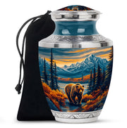 Vivid Blue Bear Cremation Urn side profile showing urn shape - artistic bear interpretation with creative detail - full-size 10 inch 200 cubic inch adult cremation urn