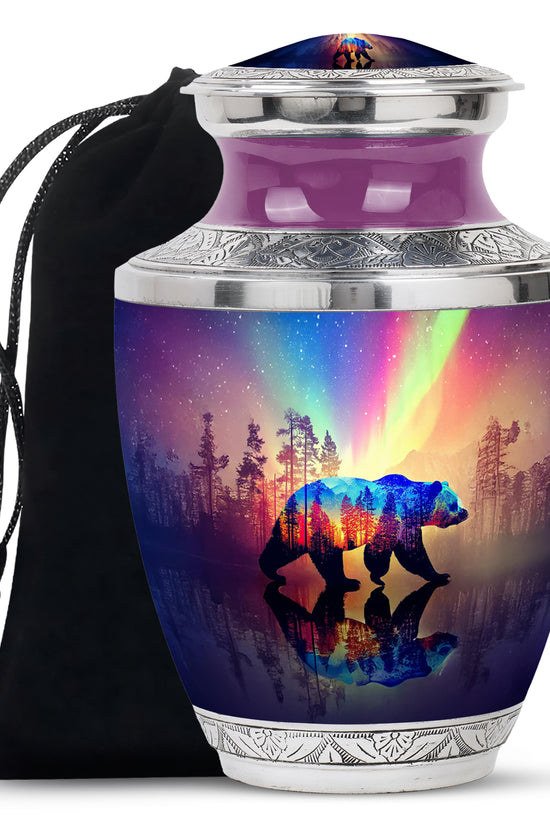 Steel Blue Bear Cremation Urn side profile showing urn shape - artistic bear interpretation with creative detail - full-size 10 inch 200 cubic inch adult cremation urn