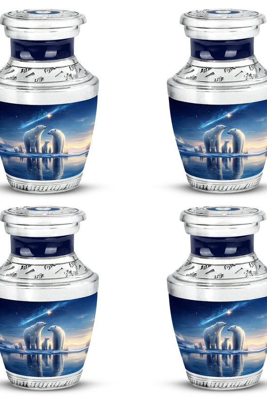 Royal Blue Bear Cremation Urn back view with polished surface - artistic bear interpretation with creative detail - 10 inch aluminum urn for cremated remains