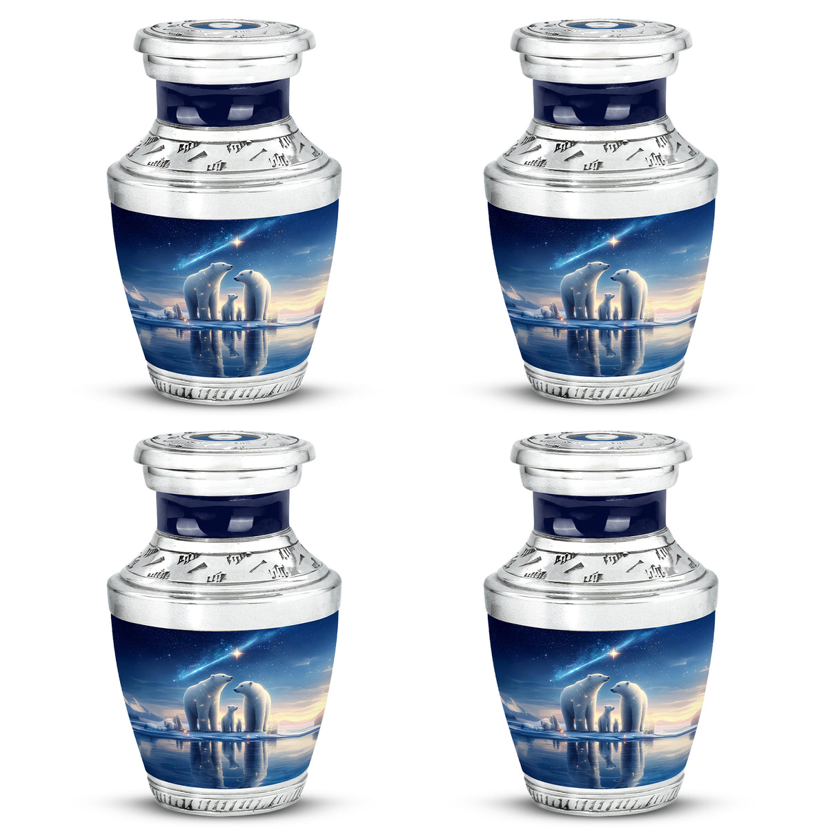 Royal Blue Bear Cremation Urn back view with polished surface - artistic bear interpretation with creative detail - 10 inch aluminum urn for cremated remains
