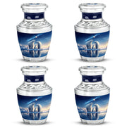 Royal Blue Bear Cremation Urn back view with polished surface - artistic bear interpretation with creative detail - 10 inch aluminum urn for cremated remains