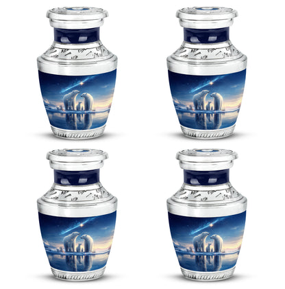 Royal Blue Bear Cremation Urn back view with polished surface - artistic bear interpretation with creative detail - 10 inch aluminum urn for cremated remains