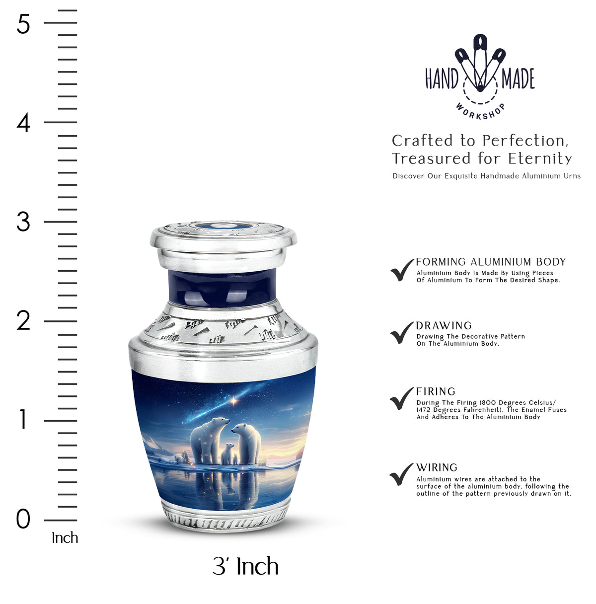Sky Blue Bear Cremation Urn top-down view of secure threaded lid - modern art-inspired bear motif on sleek aluminum - mini keepsake memorial for portion of cremation ashes