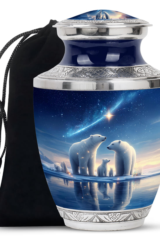 Serene Blue Bear Cremation Urn side profile showing urn shape - artistic bear interpretation with creative detail - full-size 10 inch 200 cubic inch adult cremation urn