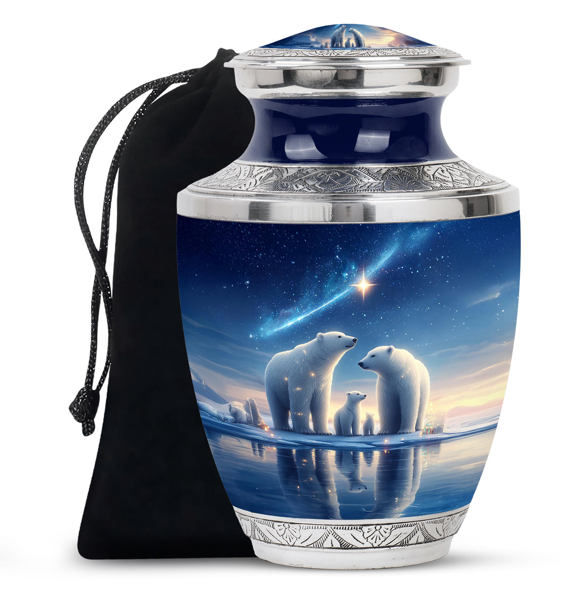 Serene Blue Bear Cremation Urn side profile showing urn shape - artistic bear interpretation with creative detail - full-size 10 inch 200 cubic inch adult cremation urn