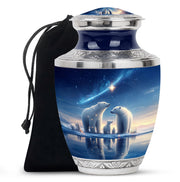 Serene Blue Bear Cremation Urn side profile showing urn shape - artistic bear interpretation with creative detail - full-size 10 inch 200 cubic inch adult cremation urn