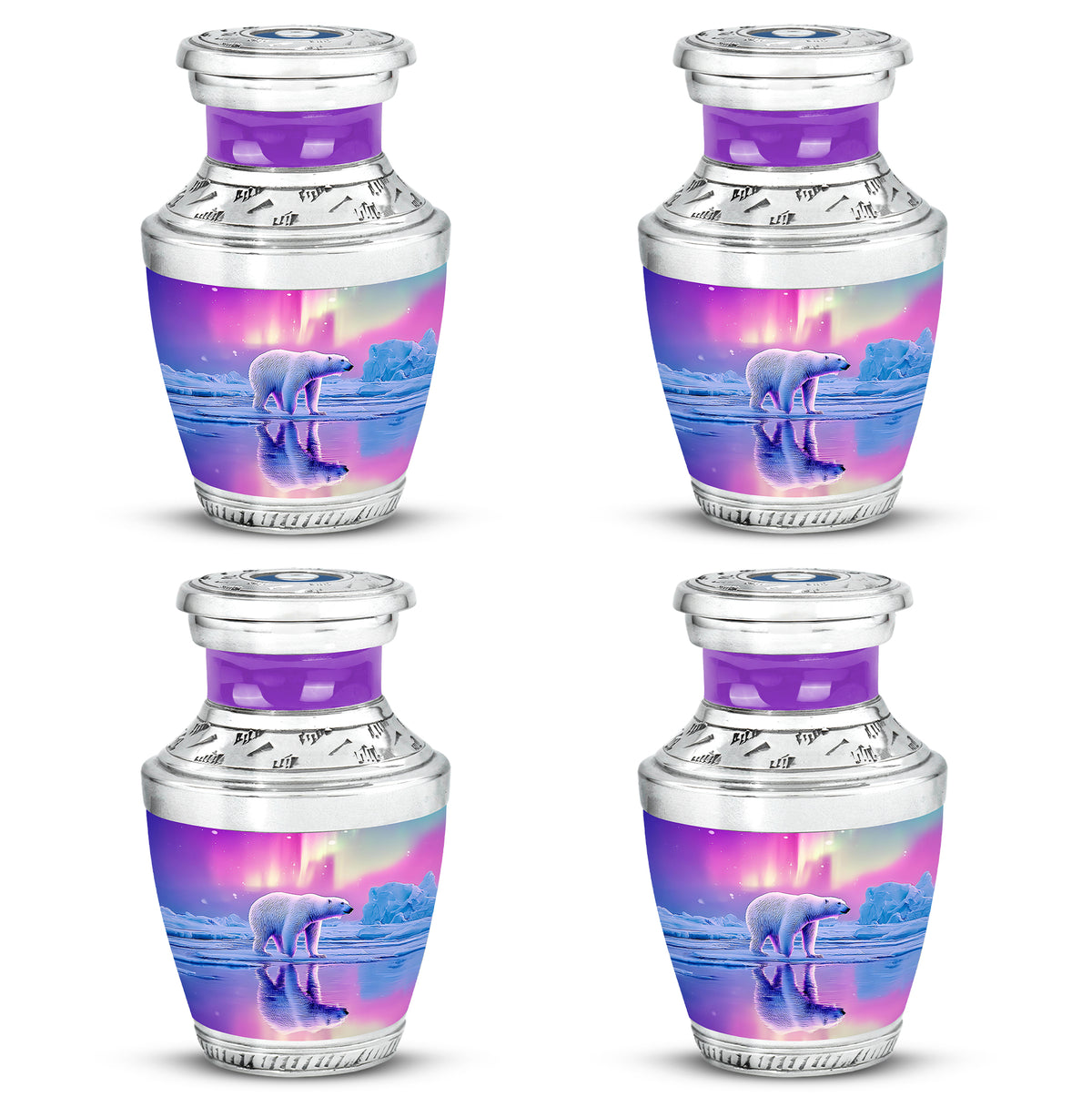 Peony Pink Bear Cremation Urn back view with polished surface - contemporary bear design with modern artistic flair - 10 inch aluminum urn for cremated remains