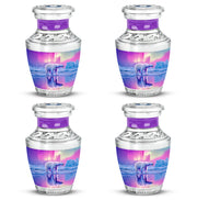 Peony Pink Bear Cremation Urn back view with polished surface - contemporary bear design with modern artistic flair - 10 inch aluminum urn for cremated remains