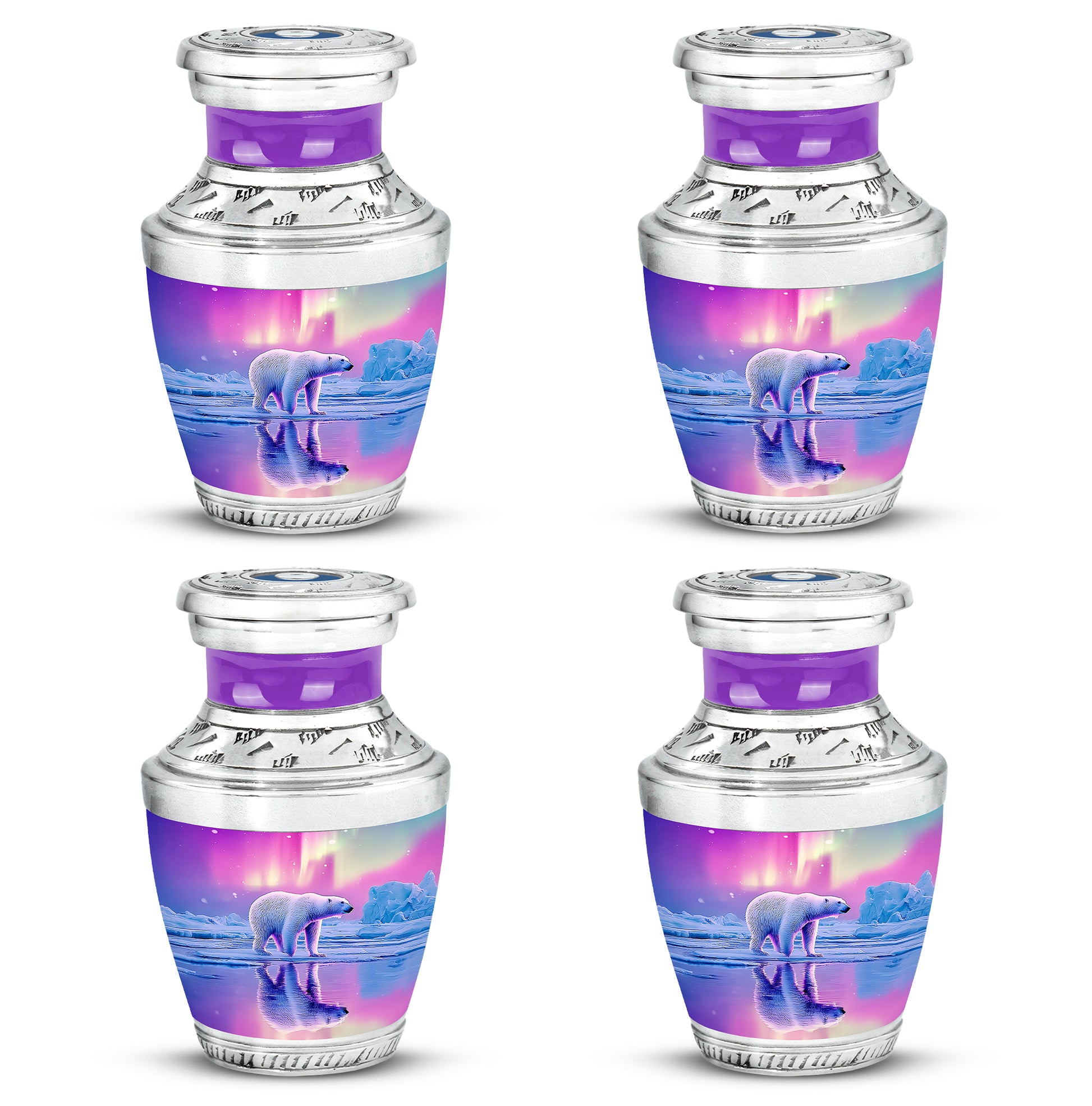 Peony Pink Bear Cremation Urn back view with polished surface - contemporary bear design with modern artistic flair - 10 inch aluminum urn for cremated remains