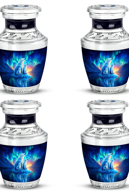 Soft Blue Bear Cremation Urn back view with polished surface - artistic bear interpretation with creative detail - 10 inch aluminum urn for cremated remains