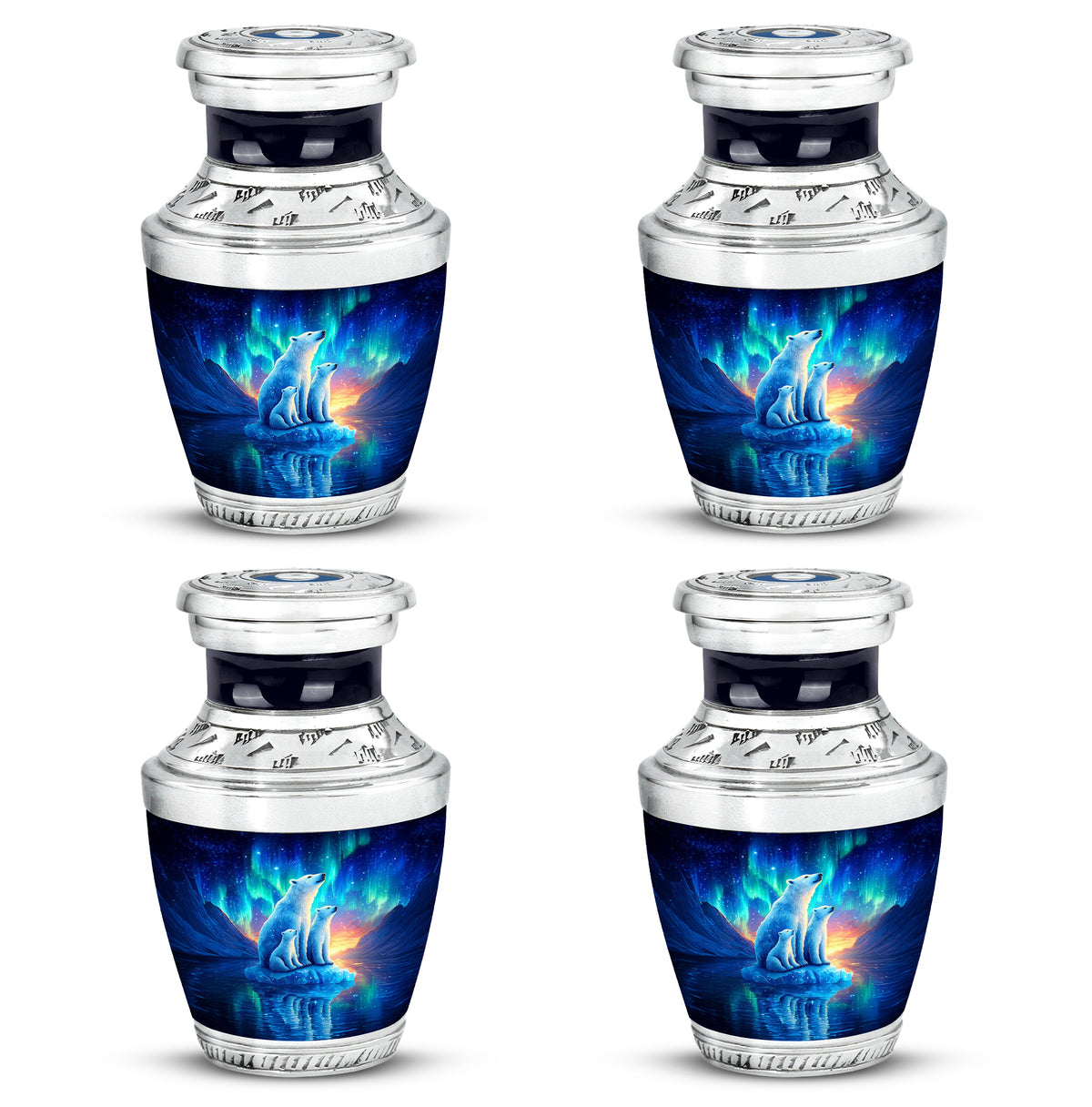 Soft Blue Bear Cremation Urn back view with polished surface - artistic bear interpretation with creative detail - 10 inch aluminum urn for cremated remains
