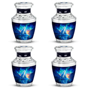 Soft Blue Bear Cremation Urn back view with polished surface - artistic bear interpretation with creative detail - 10 inch aluminum urn for cremated remains