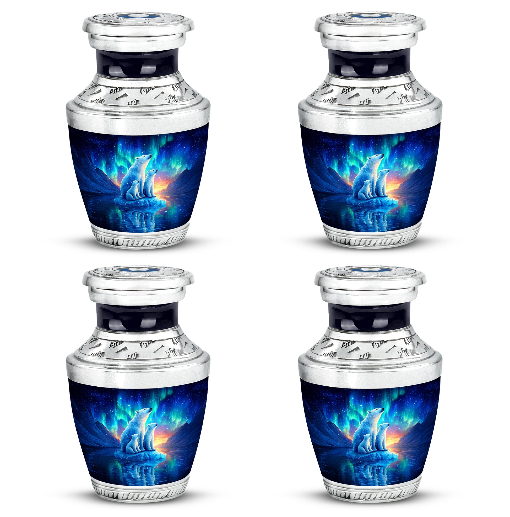Soft Blue Bear Cremation Urn back view with polished surface - artistic bear interpretation with creative detail - 10 inch aluminum urn for cremated remains