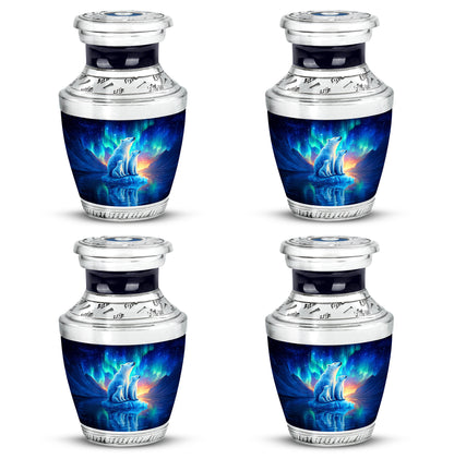 Soft Blue Bear Cremation Urn back view with polished surface - artistic bear interpretation with creative detail - 10 inch aluminum urn for cremated remains