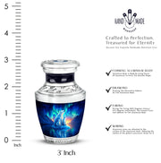 Twilight Blue Bear Cremation Urn top-down view of secure threaded lid - stylized abstract bear pattern with bold lines - mini keepsake memorial for portion of cremation ashes