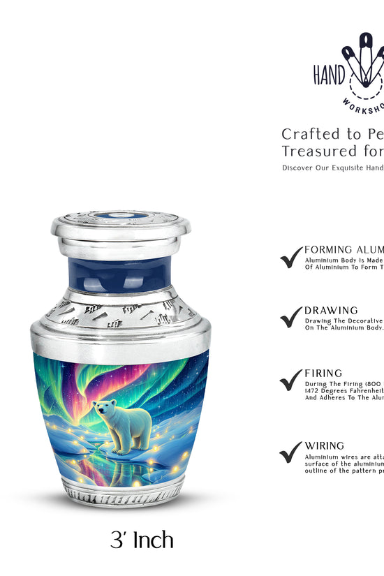 Misty Blue Bear Cremation Urn top-down view of secure threaded lid - contemporary bear design with modern artistic flair - mini keepsake memorial for portion of cremation ashes