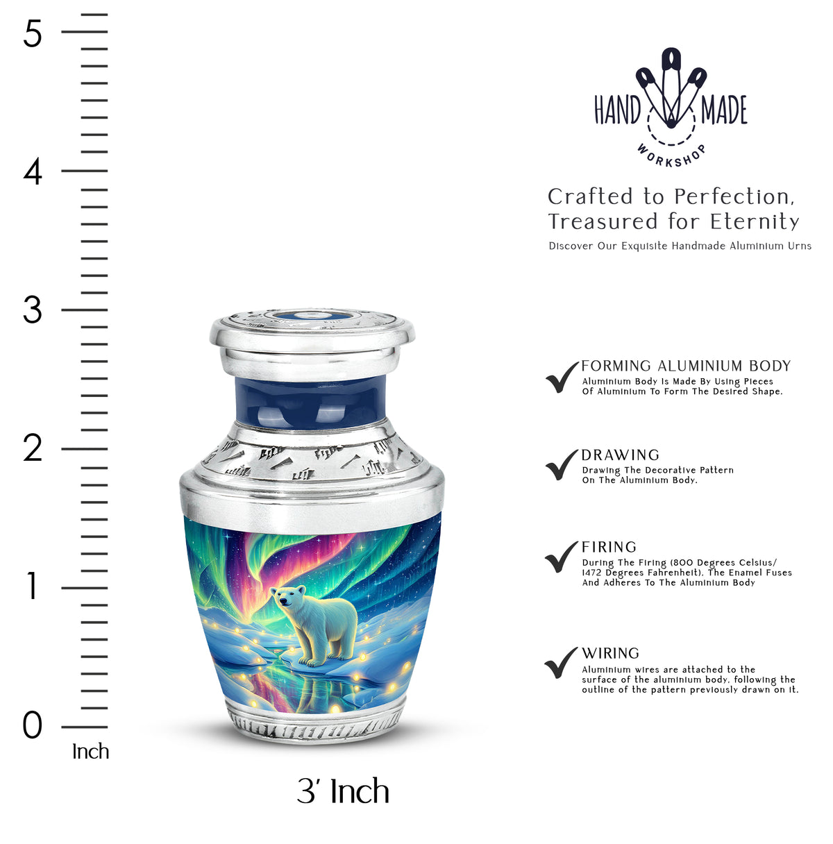 Misty Blue Bear Cremation Urn top-down view of secure threaded lid - contemporary bear design with modern artistic flair - mini keepsake memorial for portion of cremation ashes