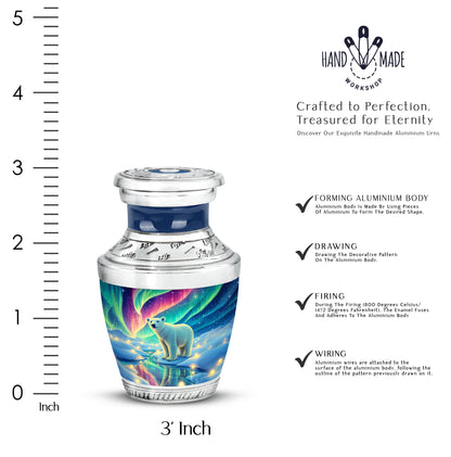 Misty Blue Bear Cremation Urn top-down view of secure threaded lid - contemporary bear design with modern artistic flair - mini keepsake memorial for portion of cremation ashes