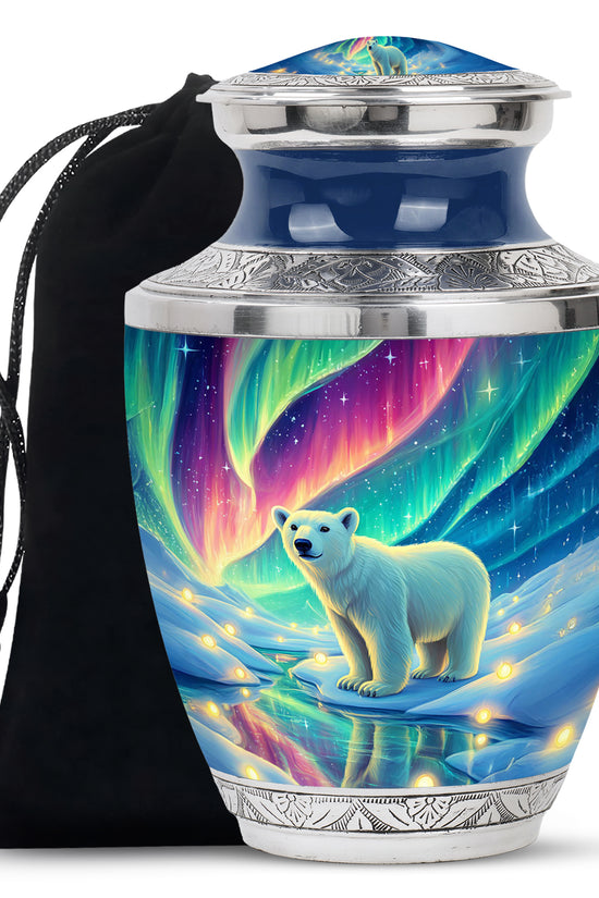 Steel Blue Bear Cremation Urn side profile showing urn shape - artistic bear interpretation with creative detail - full-size 10 inch 200 cubic inch adult cremation urn