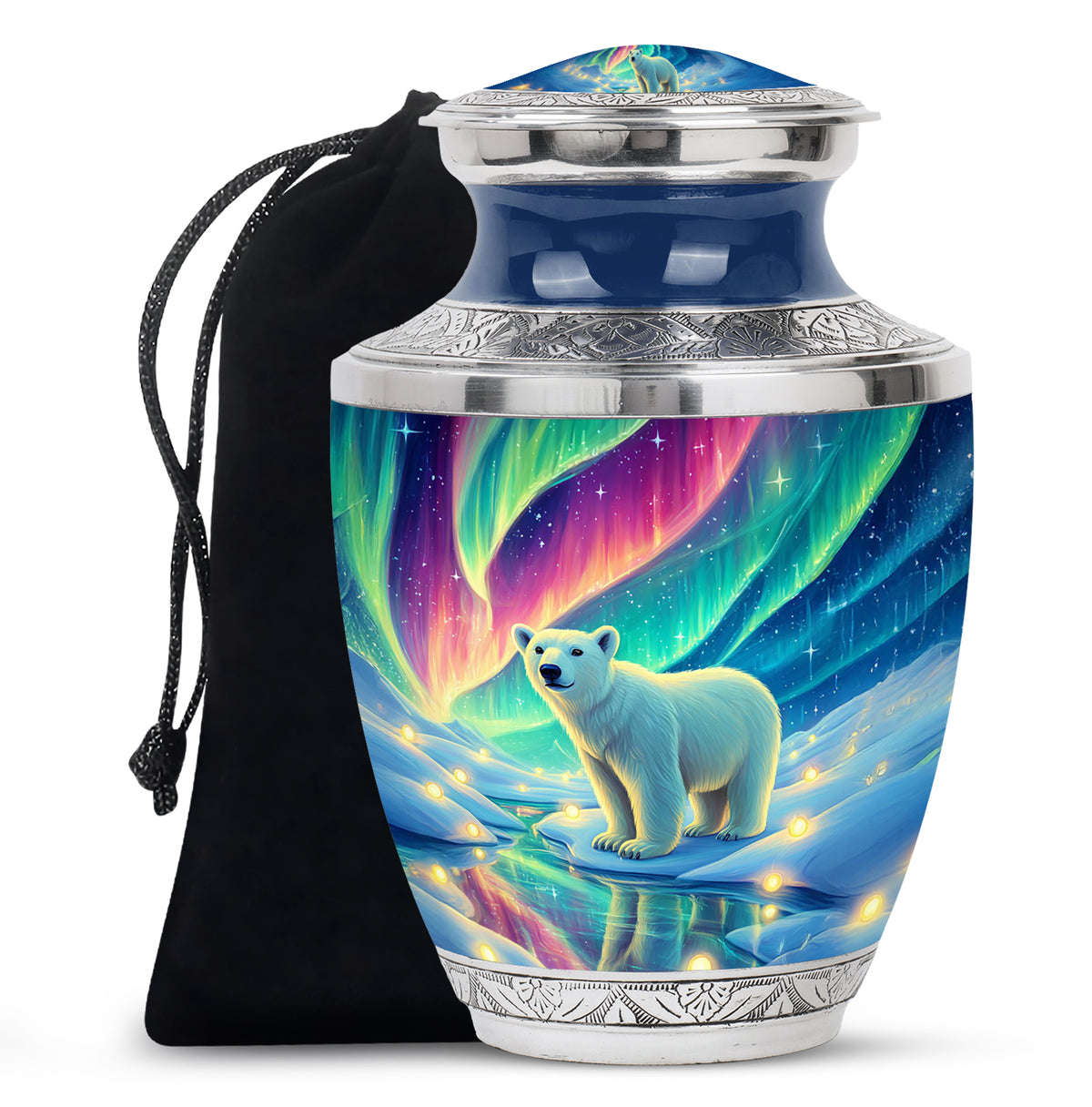 Steel Blue Bear Cremation Urn side profile showing urn shape - artistic bear interpretation with creative detail - full-size 10 inch 200 cubic inch adult cremation urn