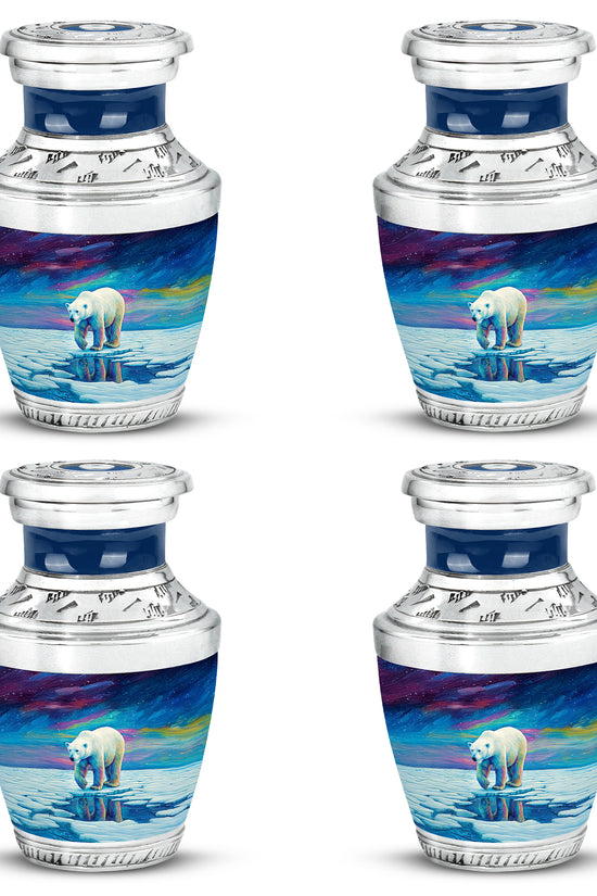Dusty Blue Bear Cremation Urn back view with polished surface - contemporary bear design with modern artistic flair - 10 inch aluminum urn for cremated remains