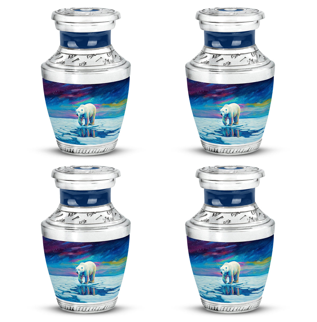 Dusty Blue Bear Cremation Urn back view with polished surface - contemporary bear design with modern artistic flair - 10 inch aluminum urn for cremated remains