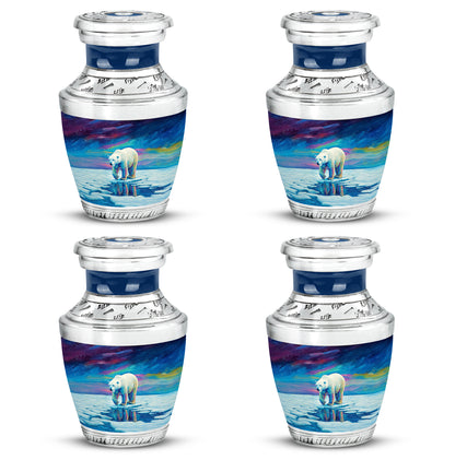 Dusty Blue Bear Cremation Urn back view with polished surface - contemporary bear design with modern artistic flair - 10 inch aluminum urn for cremated remains