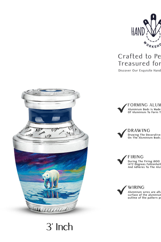 Steel Blue Bear Cremation Urn top-down view of secure threaded lid - artistic bear interpretation with creative detail - mini keepsake memorial for portion of cremation ashes