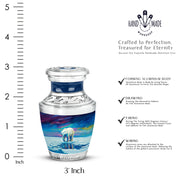 Steel Blue Bear Cremation Urn top-down view of secure threaded lid - artistic bear interpretation with creative detail - mini keepsake memorial for portion of cremation ashes