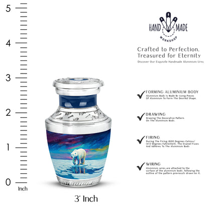 Steel Blue Bear Cremation Urn top-down view of secure threaded lid - artistic bear interpretation with creative detail - mini keepsake memorial for portion of cremation ashes