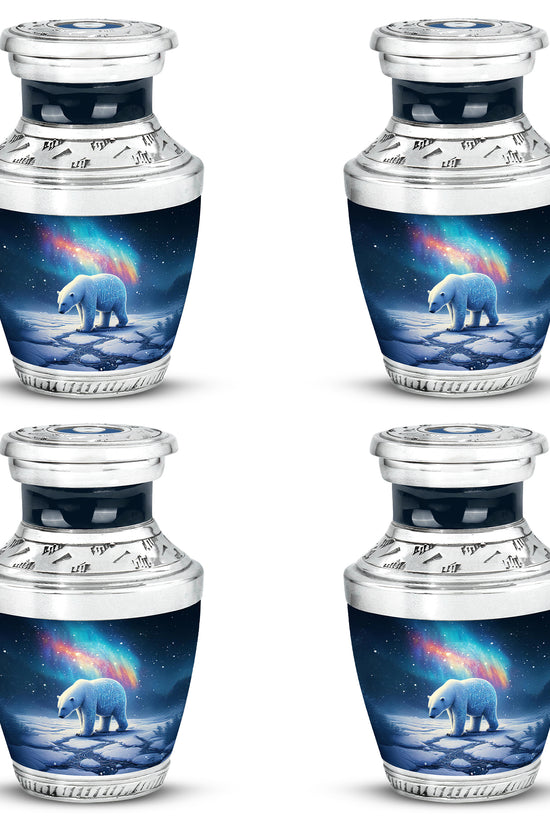 Sky Blue Bear Cremation Urn back view with polished surface - contemporary bear design with modern artistic flair - 10 inch aluminum urn for cremated remains