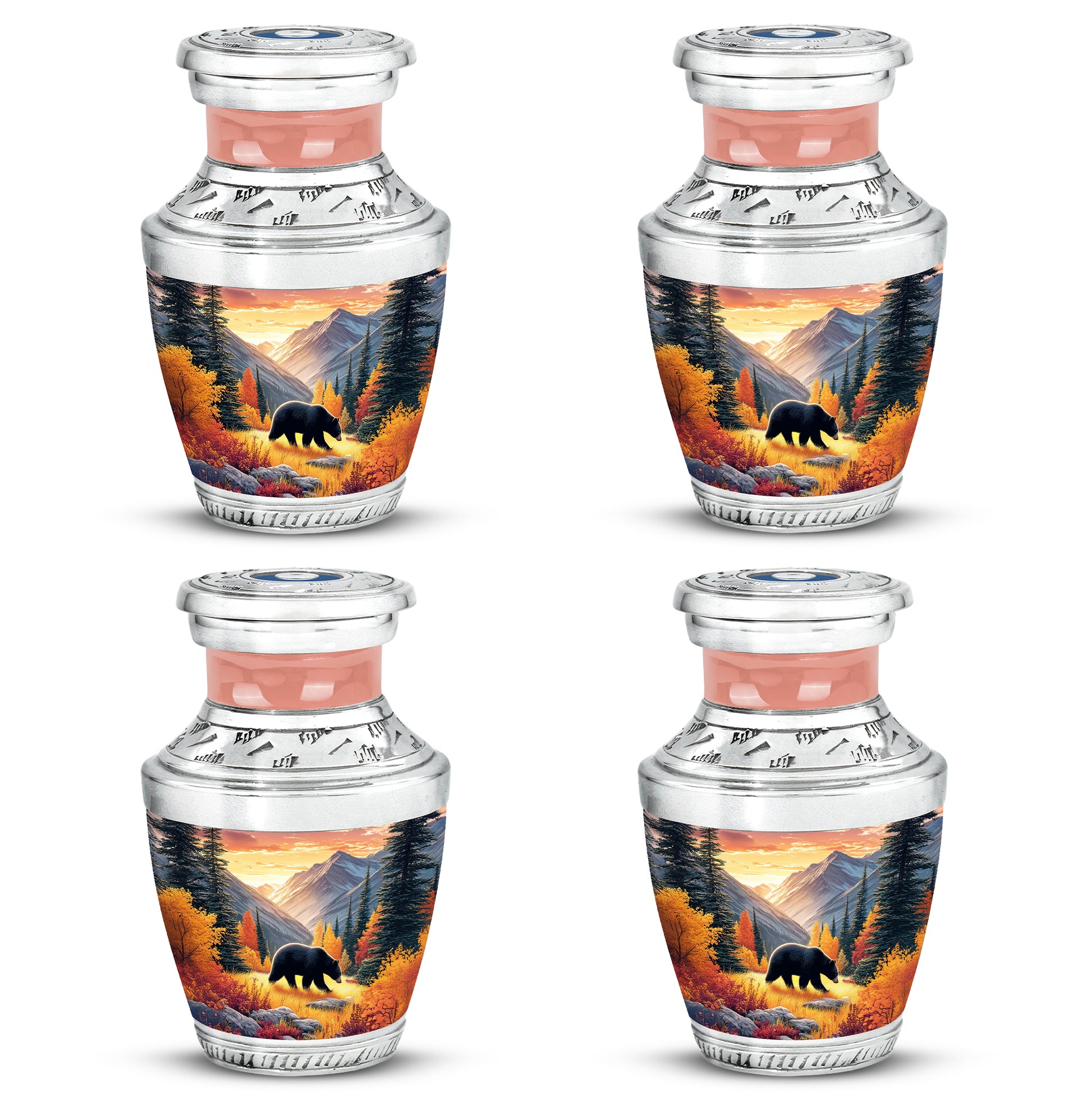 Matte Gold Bear Cremation Urn back view with polished surface - stylized abstract bear pattern with bold lines - 10 inch aluminum urn for cremated remains
