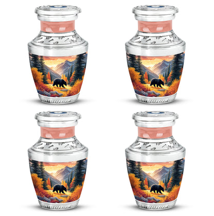 Matte Gold Bear Cremation Urn back view with polished surface - stylized abstract bear pattern with bold lines - 10 inch aluminum urn for cremated remains