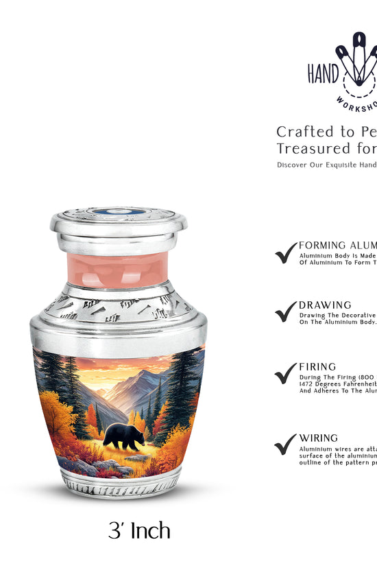 Antique Gold Bear Cremation Urn top-down view of secure threaded lid - modern art-inspired bear motif on sleek aluminum - mini keepsake memorial for portion of cremation ashes