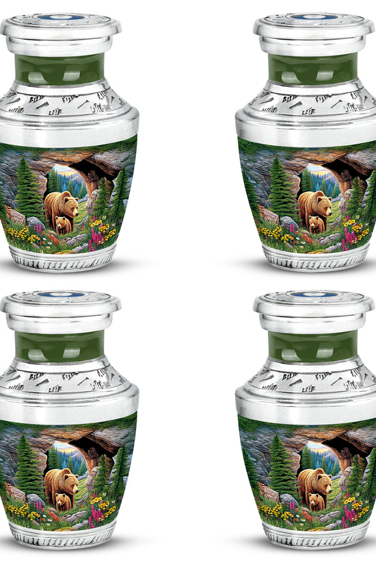 Olive Green Bear Cremation Urn back view with polished surface - artistic bear interpretation with creative detail - 10 inch aluminum urn for cremated remains