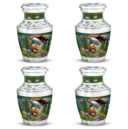 Olive Green Bear Cremation Urn back view with polished surface - artistic bear interpretation with creative detail - 10 inch aluminum urn for cremated remains