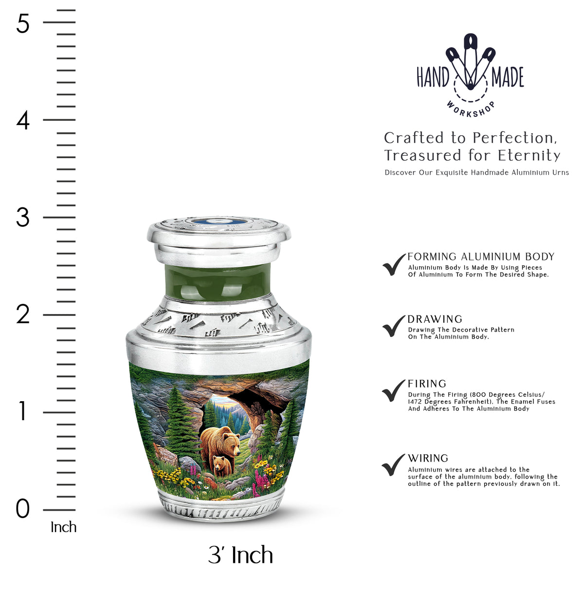 Jade Green Bear Cremation Urn top-down view of secure threaded lid - contemporary bear design with modern artistic flair - mini keepsake memorial for portion of cremation ashes