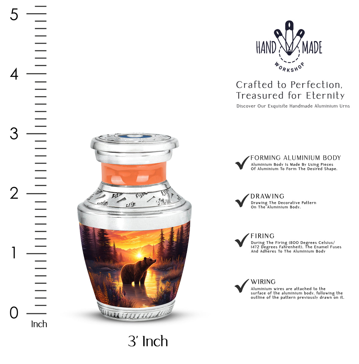 Ruby Red Bear Cremation Urn top-down view of secure threaded lid - artistic bear interpretation with creative detail - mini keepsake memorial for portion of cremation ashes