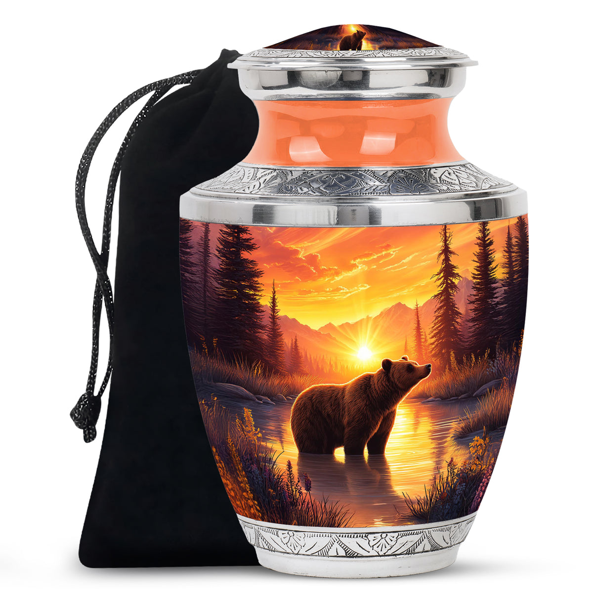 Fiery Red Bear Cremation Urn side profile showing urn shape - artistic bear interpretation with creative detail - full-size 10 inch 200 cubic inch adult cremation urn