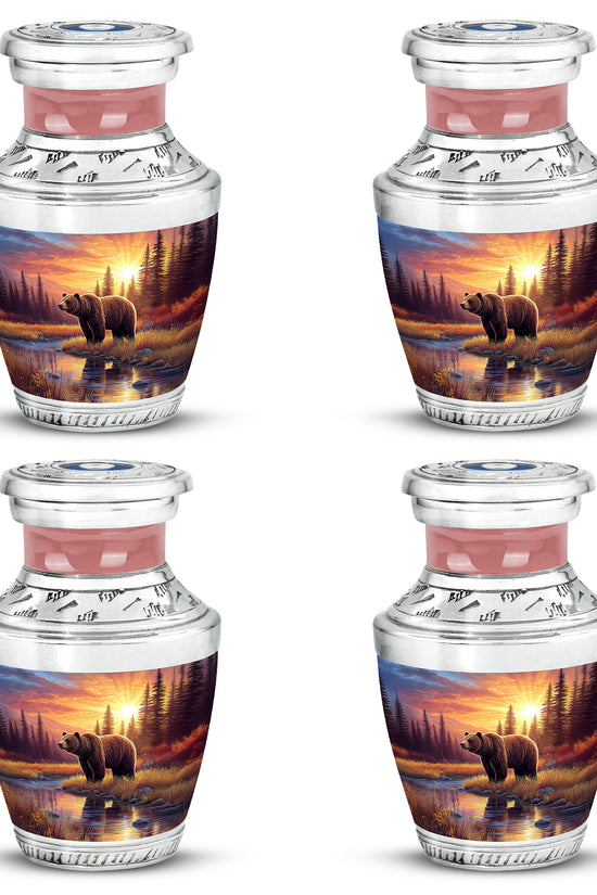 Garnet Red Bear Cremation Urn back view with polished surface - modern art-inspired bear motif on sleek aluminum - 10 inch aluminum urn for cremated remains